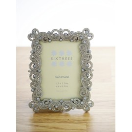 Antique Vintage and Shabby Chic Style silver metal photo frame with beads and crystals for a 3.5" x 2.5" (64 x 89mm) picture -Matilda by Sixtrees
