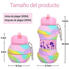 Botella de agua plegable, Botellas de Agua Plegables de Silicona para Niños con Mosquetón Botellas de agua deportivas a prueba de fugas para escolares, footing, senderismo, viajes (Camuflaje Rosa)