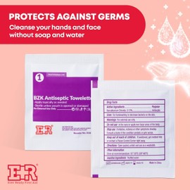 Ever Ready First Aid Benzalkonium BZK Wipes, 5”x7”, 300 Count