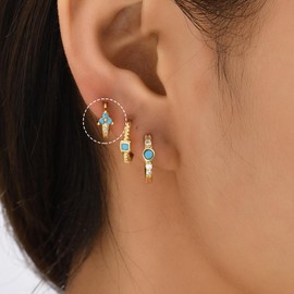 ALRNBY Gold Hoop Earrings for Women Dainty Small Huggie Earrings Turquoise with Cubic Zirconia Earrings Trendy Gold Plated Stainless Steel Waterproof Jewelry Christmas Gift Non Tarnish (Style1)