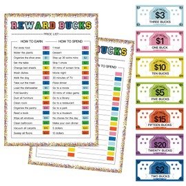 Ireer 630 Pcs Reward Bucks Charts for Kids Reward System Bucks List Back to School Gifts Good Behavior Chore Chart, Prop Play Family Housework Arrangement Behavior List for Parent Child