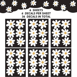 36Pcs Daisy Vinyl Wall Decals, White Daisy Wall Stickers, Peel and Stick Floral Decals, Flower Vinyl Wall Stickers for Kids Baby Nursery Bedroom Classroom Home Wall Window Decor