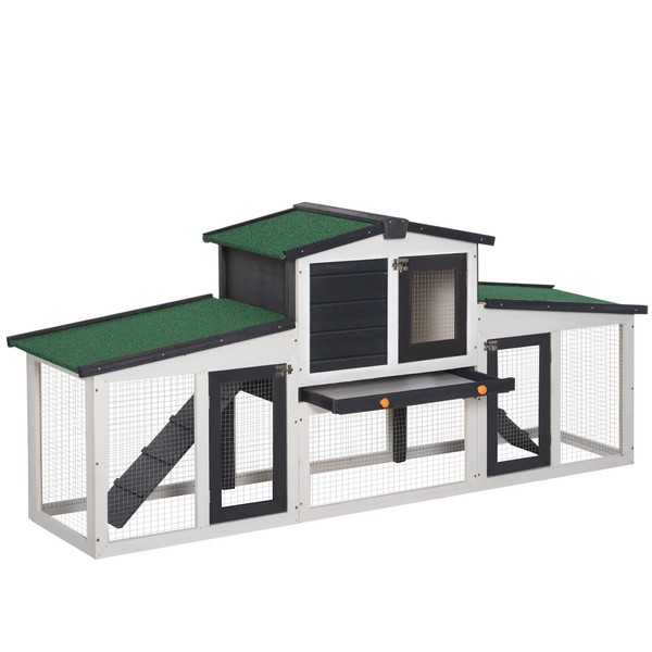 PawHut Large Rabbit Hutch with Double Runs, Wooden Guinea Pig