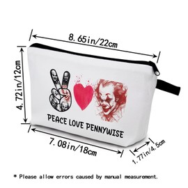 YULUENZE Clowns Makeup Bag Movie Fans Present Small Organizer Bag Peace Love Horror Movie Toiletry Zipper Pouch Clown Cosmetic Bag for Horror Film Lovers Women Friends BFF