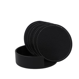 6 Pcs Leather Coasters for Drinks, 4" Drink Coasters Set Holder for Tabletop Protection from Water Marks Scratch and Damage,for Cold & Hot Drinks, Housewarming Gifts (Black)
