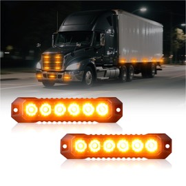 GZLDZN 6-LED Amber Emergency Strobe Light Bar, 2PCS Safety Warning Flashing Beacon Sync Feature Lights, Caution Hazard Grille Surface Mount Lamp for Vehicles Trucks Buses ATVS RV Tows Cars