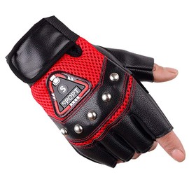 WHITE FANG Men's NT100 (02: Red) Leather Gloves Fingerless Bicycle Road Bike Cycling Gloves