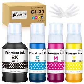 EXCERCUS GI-21 Ink Bottles Compatible for Canon GI-21 GI21 Ink Refill Bottles for Canon G3260 G3270 G4270 G2260 G1220 G1230 G2270 MegaTank Printers(1 Black/1 Cyan/1 Magenta/1 Yellow, 4 Pack)