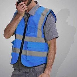 XIAKE 5 Pockets High Visibility Reflective Safety Vest for Men and Women Work Construction Vest(Small,Blue)