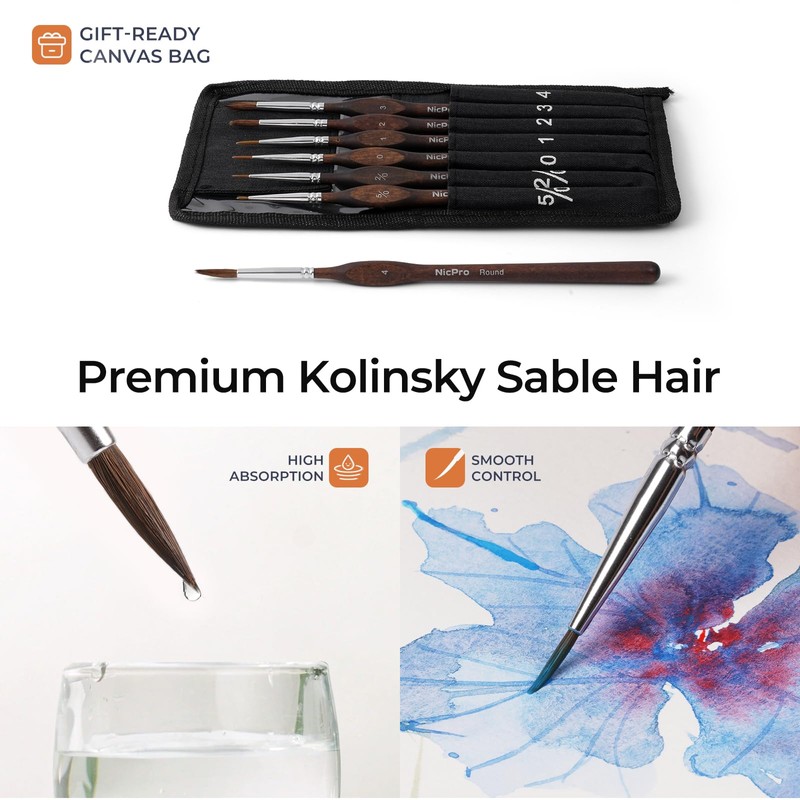 Nicpro 7pcs Kolinsky Sable Miniature Paint Brushes, Professional Fine Detail