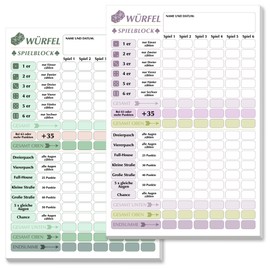 2 x Kniffel Pad DIN A5, 100 Sheets 120 gsm Paper, Kniffel Pad Large, Easy to Read and Clear Design, Dice Game Pad for Seniors, Trickle Game Set for Families, Game Nights or Travel