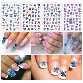 Stitch Nail Art Stickers Cute Cartoon Nail Decals 3D Self Adhesive Nail Art Supplies Cartoon DIY Nail Designs Foils Sticker Luxury Designer Nail Stickers for Girls Women Nail Decorations 12 Sheets/Set