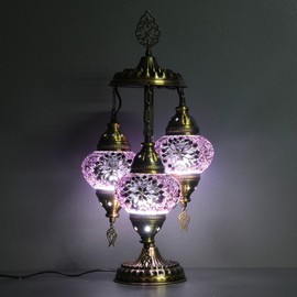 Asylove Turkish Lamp, 3 Globe Turkish Mosaic Table Lamp, Living Room and Office Decoration Lighting 5 inc Globe Total Dimesions 12 x 12 x 24 inch (Purple)