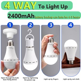 DanYee 2400mah Rechargeable Emergency LED Light Bulbs 9W 60W 810LM E26 Battery Backup Led Light for Home&Outdoor Power Failure Listed Battery Operated Light Bulb (4Packs Daylight White)