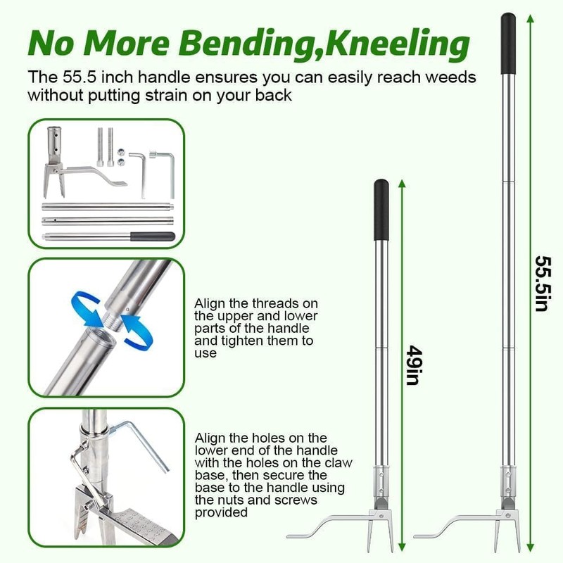 Fologtoo Stainless Steel Stand Up Weed Puller Tool with Long