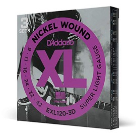 D'Addario | XL Pack | Cuerdas para Guitarra Eléctrica | 3 sets, 18 cuerdas | Calibre súper ligero, 09-42 | Enrollado de níquel | EXL120-3D | Sonido po