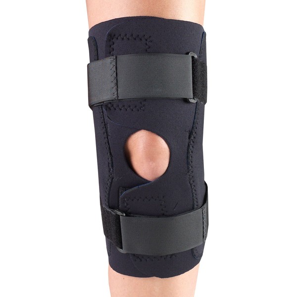 OTC Knee Stabilizer Wrap, Hinged Bars, Neoprene, Black, Medium