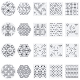 WEBEEDY 20 Styles Sashiko PET Stencils Reusable Geometric Square Circle Hexagon Sashiko Pattern Template for Adults Beginners Plastic Drawing Line Sashiko Stencils for Hand Quilting and Embroidery