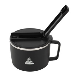 1200 ml Quick Ramen Bowl with Filterable Lid, Stainless Steel Pasta Bowl with Chopsticks and Spork, Portable Soup Bowl Ramen Cooker Bowl for Office (Black)