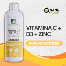 Vitamina C + D3 + Zinc | Suplemento Líquido de Alta Absorción | Fórmula Liposomal 480ml | 32 Dosis | Nano Nutrition by Kemed