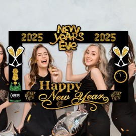 SWSATYW 2025 Happy New Year's Eve Party Photo Booth Props Decoration with Card Frame(Pack of 18)