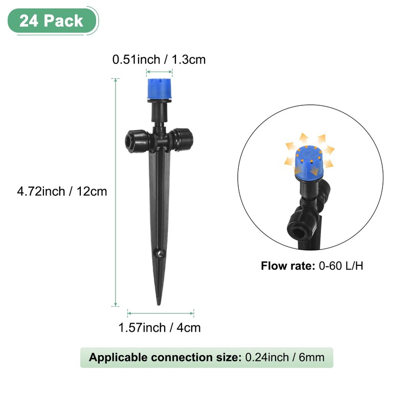 M METERXITY 24-Pack Drip Irrigation Emitters, 5"/13mm Drippers with Stake