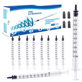 Pack of 100 1 ml plastic syringes with caps, 1 ml syringe for refilling and measuring liquids, scientific laboratories, pet feeding