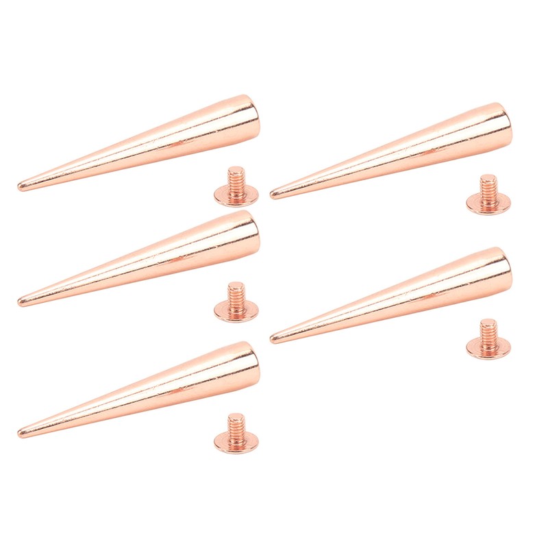 5 Pcs Punk Cone Spikes Studs Rose Gold Metal Long