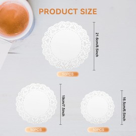 Bliceon 150 Pcs Round Paper Doilies, White Decorative Doilies in 3 Sizes for Buffet, Cakes, Fried Food, Party, Wedding and Table Decorations, Hite louvre Paper Circle