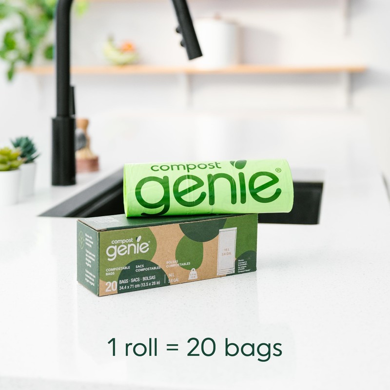 Compost Genie 3.6 Gallon Compostable Bags, 20 Count, Sturdy for