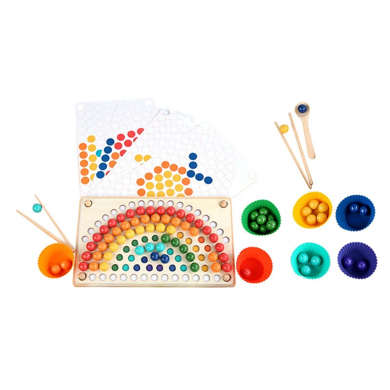 Wooden Peg Board Beads Game Educational Rainbow Clip Beads Puzzle