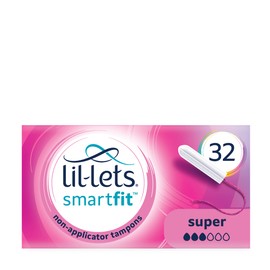 Lil-Lets Non-Applicator Super Tampons, 32 Count (Pack of 1), For Medium to Heavy Flow, 3 Droplets, Plant-Based, SmartFit™ Non-App Tampon