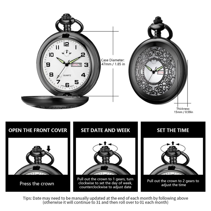 BOSHIYA Men's Hollow Quartz Pocket Watch Classic Arabic Digital Luminous