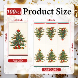 WDF 100Pack Christmas Tree Napkins - 3 Ply Disposable Christmas Cocktail Napkins-Green Christmas Tree With Gift-Christmas dinner napkins for Party