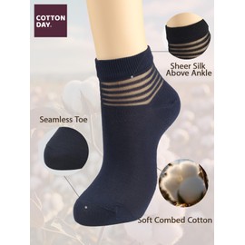COTTON DAY Womens Summer Fashion Thin Light Weight Half Sheer Tulle Ankle Socks (Stripes Size 9-11)
