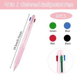 4 Colours Ballpoint Pen, 4-in-1 Retractable Ballpoint Pen, Multicoloured, Smooth 0.5 mm Ballpoint Pen for Office, Home Office or School (Pack of 6) (Style 1)