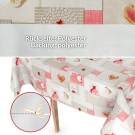 Oilcloth Tablecloth Washable Wax Tablecloth Plastic Tablecloths Smooth 160 x 140 cm Cut Edge Patchwork Heart Pink Grey