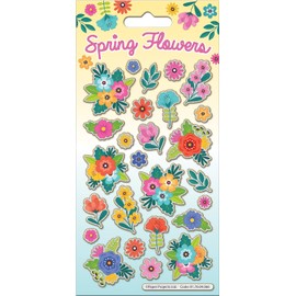 Paper Projects Spring Flowers Sparkly Reusable Craft Stickers Perfect for Craft Activities for Children and Adults Reusable on Non-Porous Surfaces, 19.5cm x 9.5cm, Multicolor