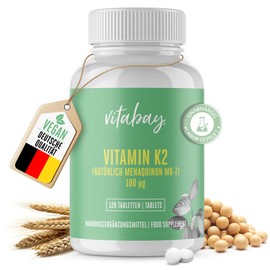 Vitabay Vitamin K2 100 mcg | Vit K2 MK-7 (Menaquinon-7) All-trans Form | 120 Vegan High Dose Tablets Made from Natural Ingredients | Laboratory Tested & Made from High-Quality Raw Materials