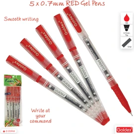 Goldex Kiwi RED 5 x 0.7mm Tip Soft Gel Pens Smooth Flow Ink Superior Writing