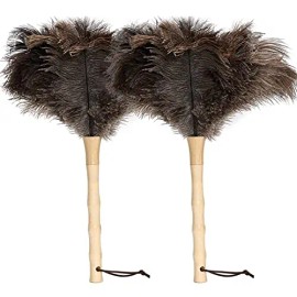 Ostrich Feather Duster Fluffy Natural Genuine Ostrich Feathers Eco-Friendly Reusable for Cleaning SuppliesColor: Model-a-brown-2 Pieces