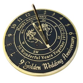 NauticalMart 50th Golden Wedding Anniversary Sundial Gift Heavy Duty Brass Home Decor Or Garden Present Idea for Parents, Grandparents, Friends, Couples 50 Years Marriage (10 Inches 2023)