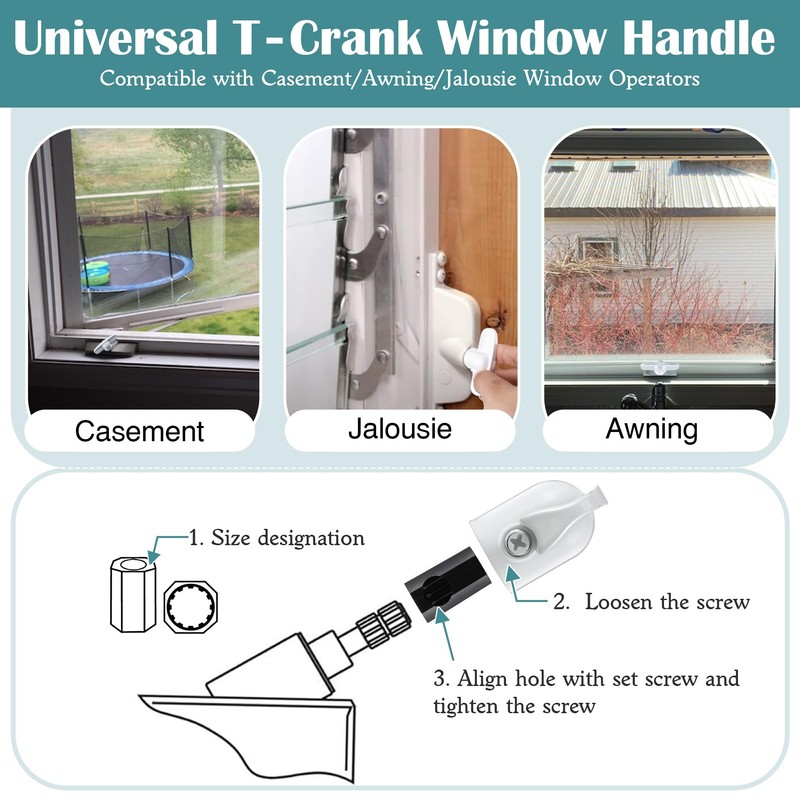 Avenuebool 4 Pack Universal Tee Crank Casement Window Handles, Low