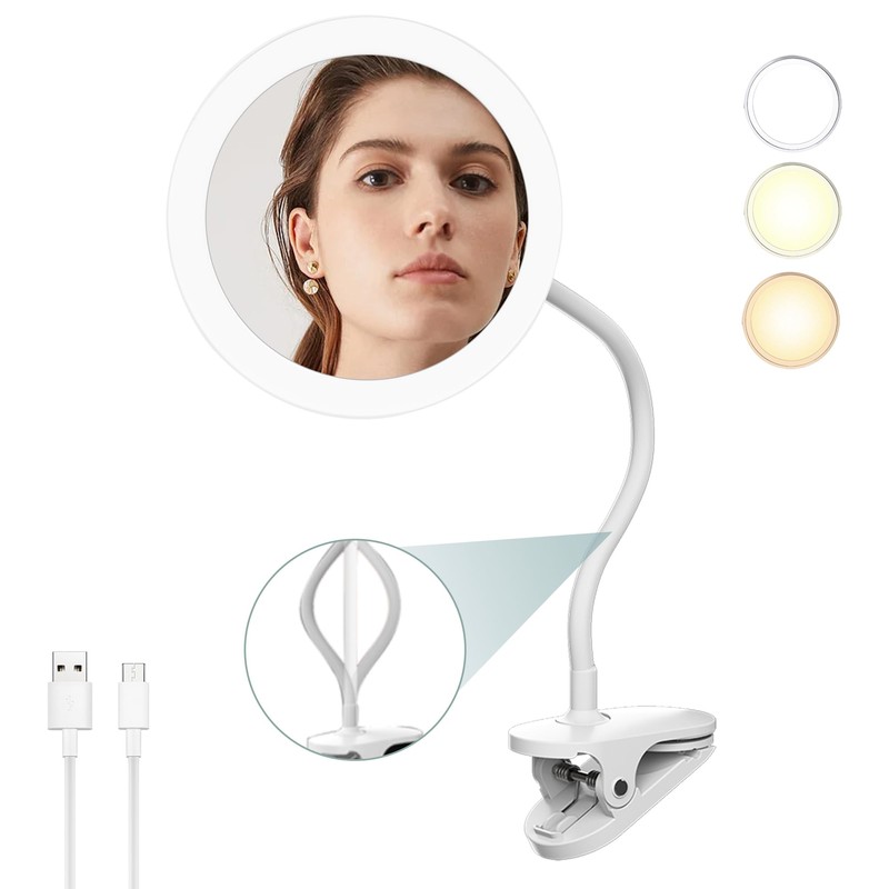 10X Magnifying Clip on Makeup Mirror Gooseneck, 6.5" Vanity Mirror