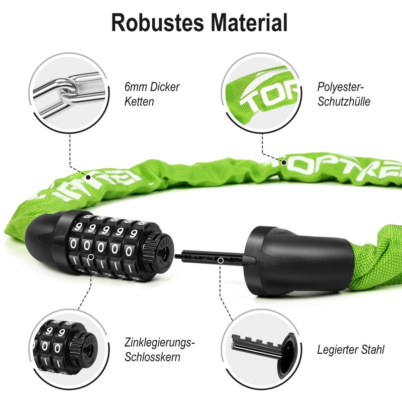 toptrek Bicycle Combination Lock, High Security with 5 Digit Combination