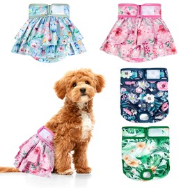 wegreeco Reusable Female Dog Diapers,Washable Small Puppy Doggie Diapers for Female Dogs in Heat,Doggy Medium Large Female Dog Diapers for Pet,Dog Period Panties Flower S