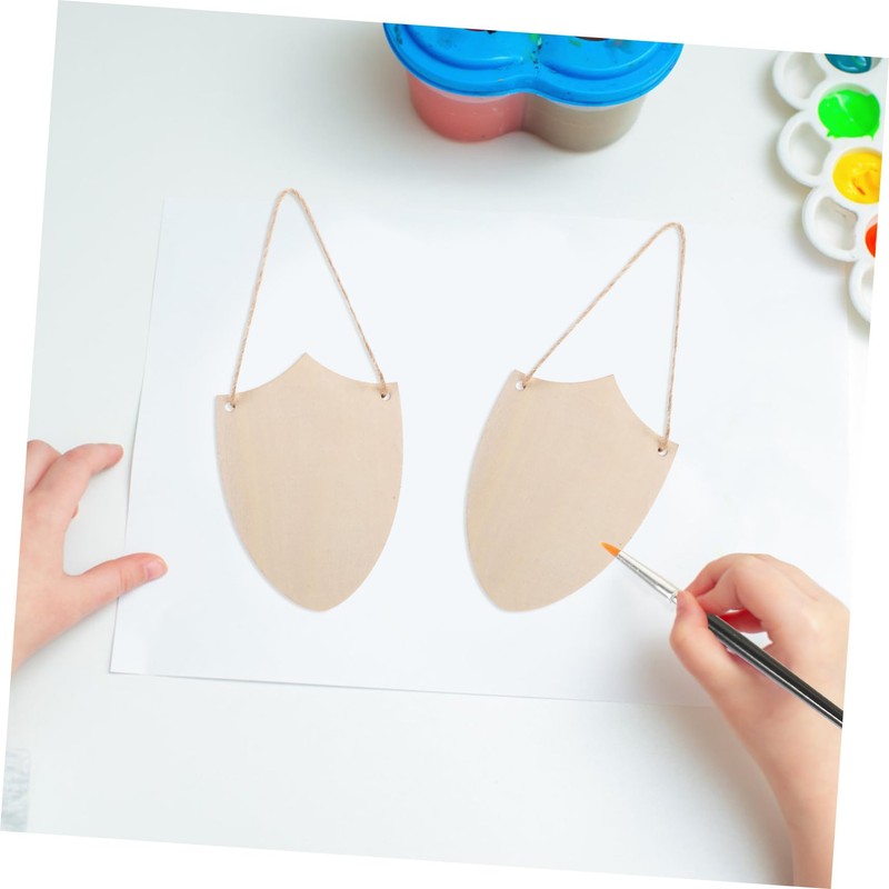 DOITOOL 10Pcs Wooden Shield Cutouts with Jute Twine Unfinished Blank