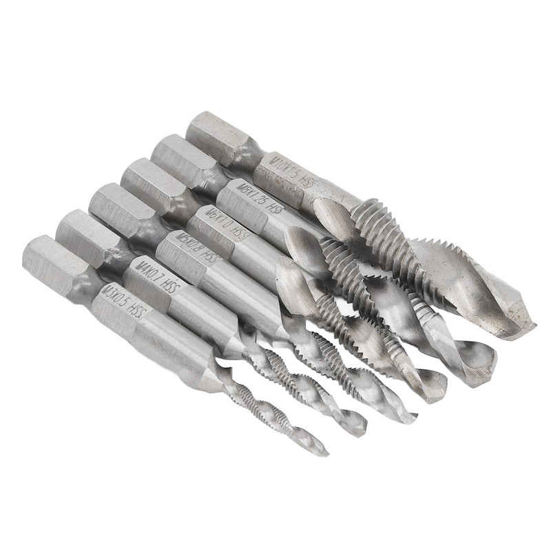 6PCS Hex Shank Combination Drill Tap 3 in 1 HSS