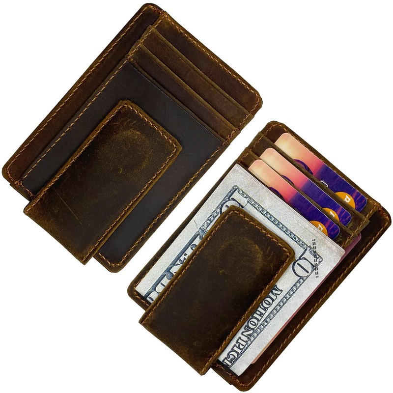 HOPSOOKEN Money Clip RFID Front Pocket Wallet Men Leather Slim
