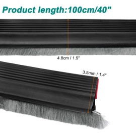 uxcell Door Sweep for Bottom of Doors, 1.4" x 40" Door Draft Stopper with Brush Weather Stripping for Exterior & Interior Doors Blocker Dust Cold Heat Noise, Black